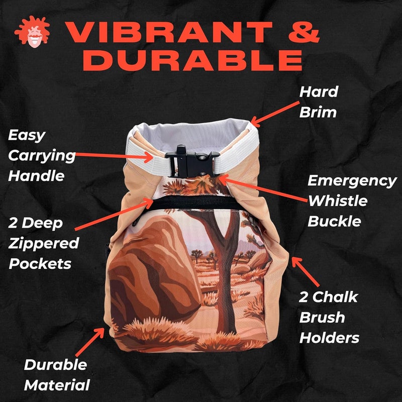 Gnarly Dood Rock Climbing Chalk Bucket | for Bouldering Gym & Outdoor Use | Durable Hook & Loop Closure, 2 Zippered Pockets, Easy-Carry Handle - Image 2